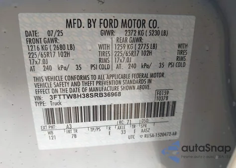 2025 Ford Maverick Xlt z USA, uszkodzony, nr VIN 3FTTW8H38SRB36968